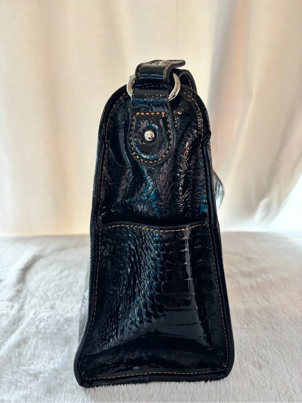 MC Patent Black Shoulder Bag with Buckle